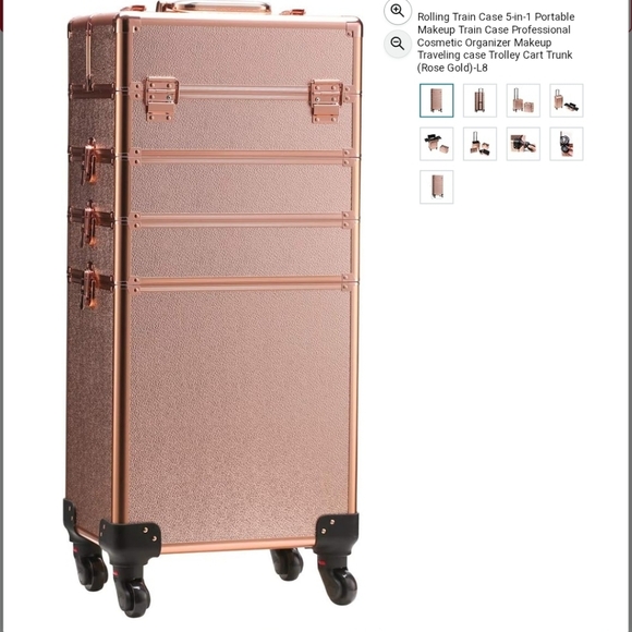 Elegant Rose Gold Makeup Train Case with Wheels - Picture 1 of 13